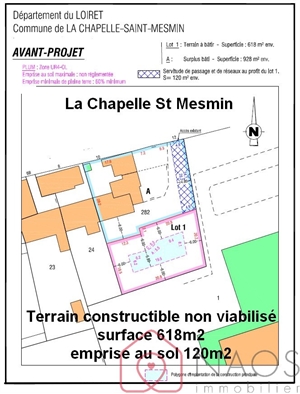 terrain constructible à la vente -   45380  LA CHAPELLE SAINT MESMIN, surface 0 m2 vente terrain constructible - NAO8149319
